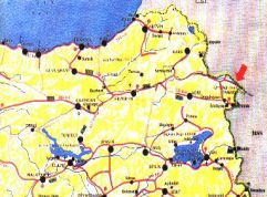 Карта на района, където сред планините Тендурек в Източна Турция е акостирал ковчегът на Ной