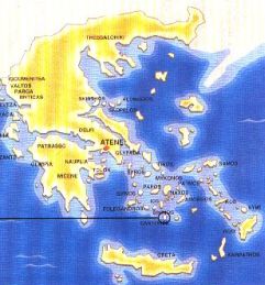 Карта на антична Гърция, където се предполага, че са живели част от оцелелите атланти